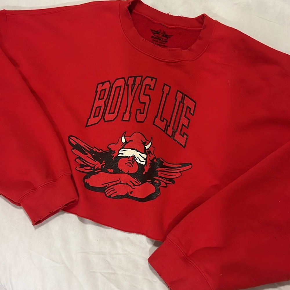 Boys Lie Red Graphic Cropped Sweatshirt - Picture 3 of 4